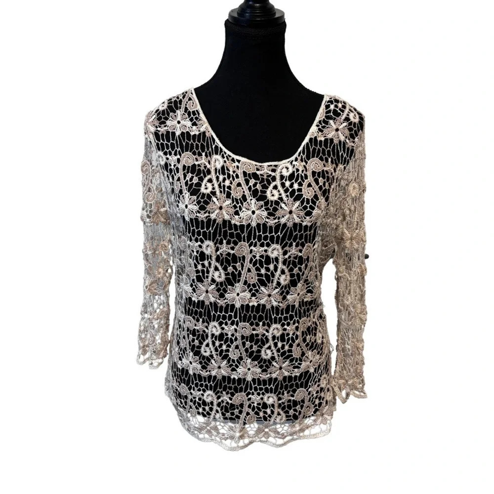 ADIVA  | Dainty Cream Crocheted Top | Size M (Approx)